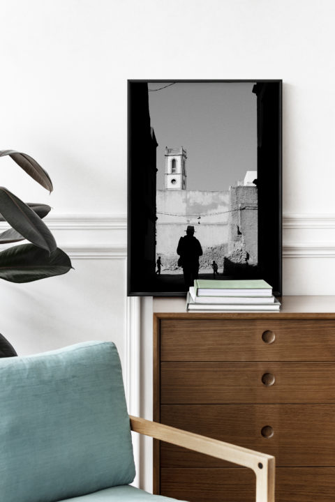 Picture frame mockup psd on a retro sideboard